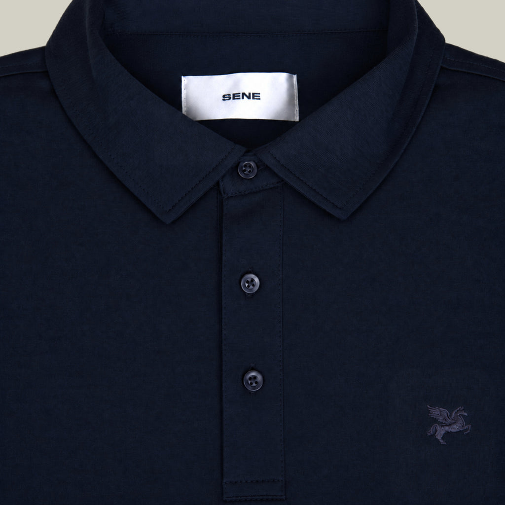 Merino Wool Polo model Matteo in Dark Navy