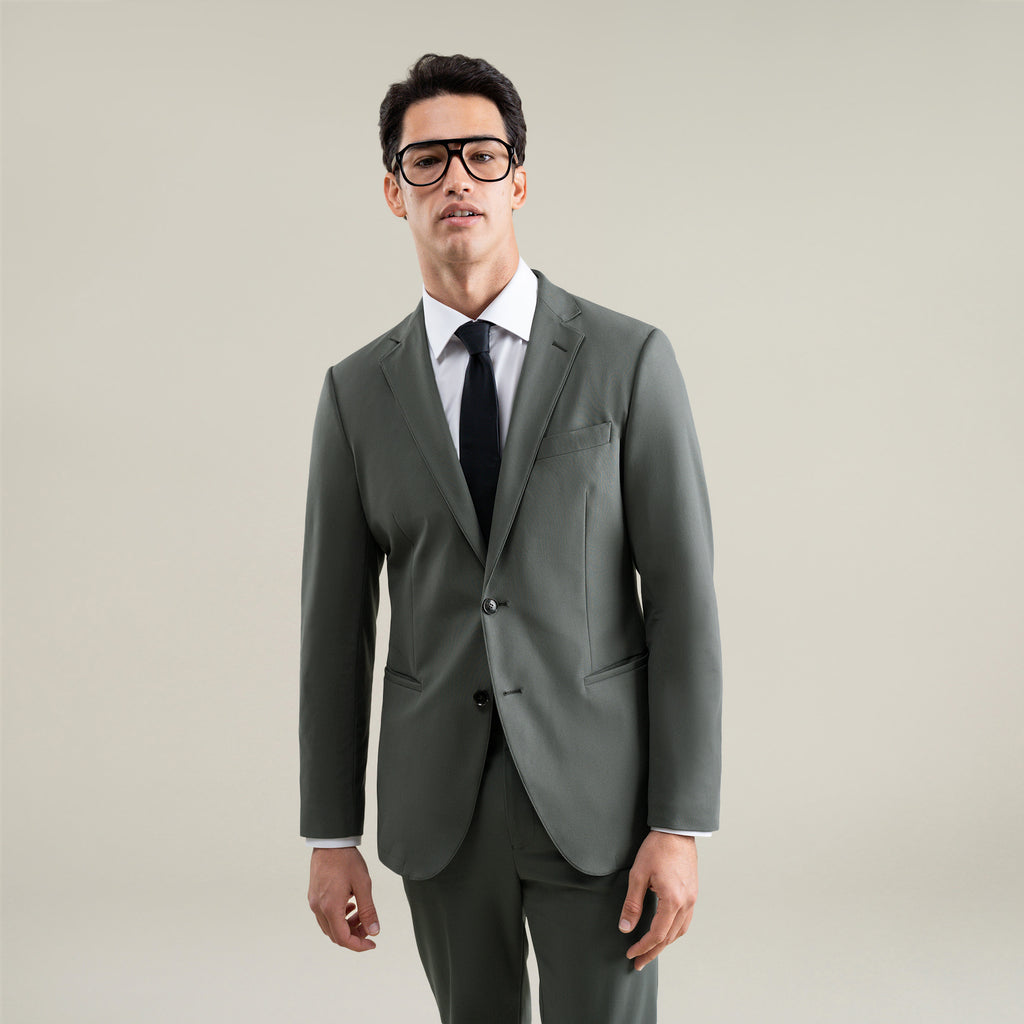 Tags:(6'1"|165) Bespoke custom athleisure technical athletic stretch suit los angeles model Jessey in Pebble