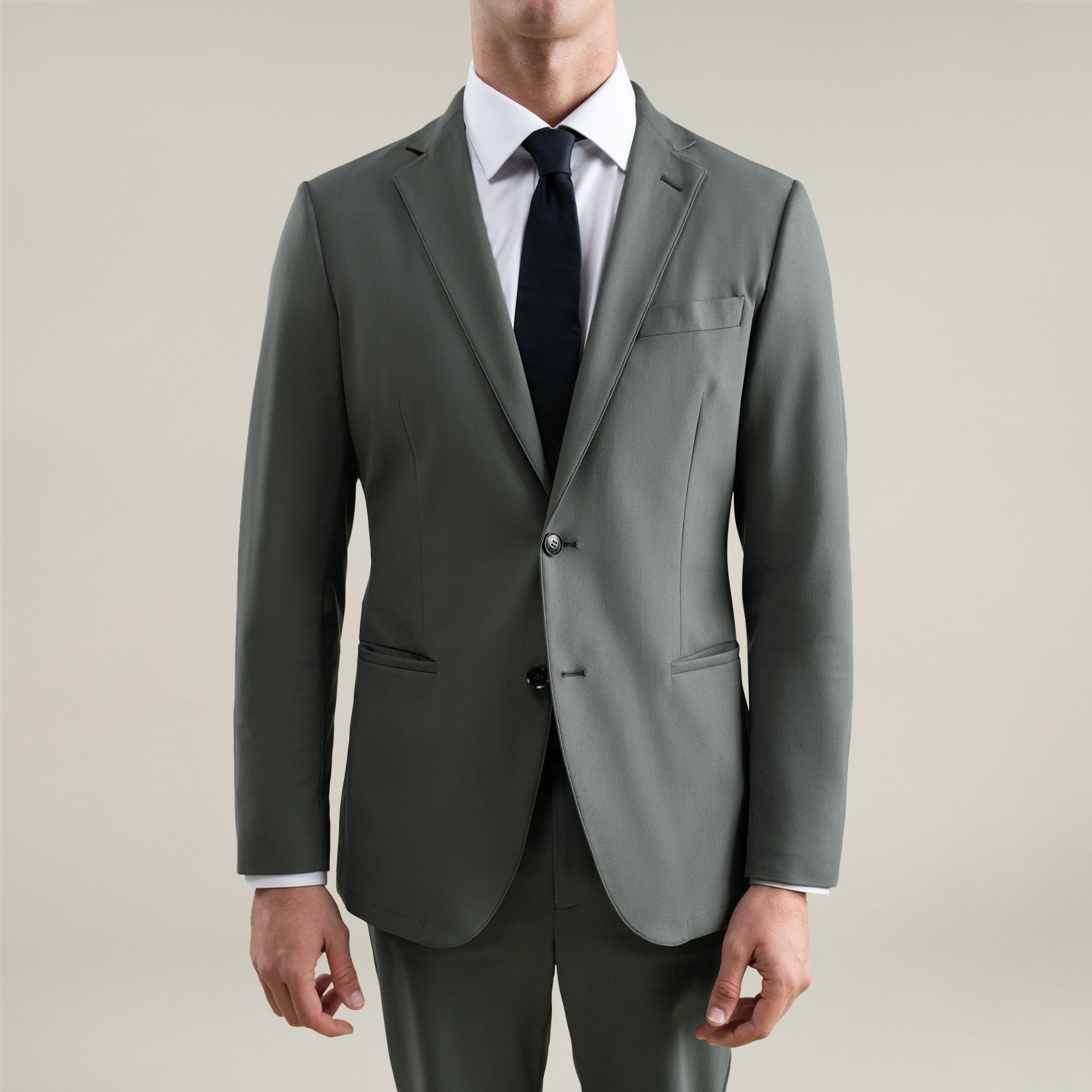 Tags:(6'1"|165) Bespoke custom athleisure technical athletic stretch suit los angeles model Jessey in Pebble