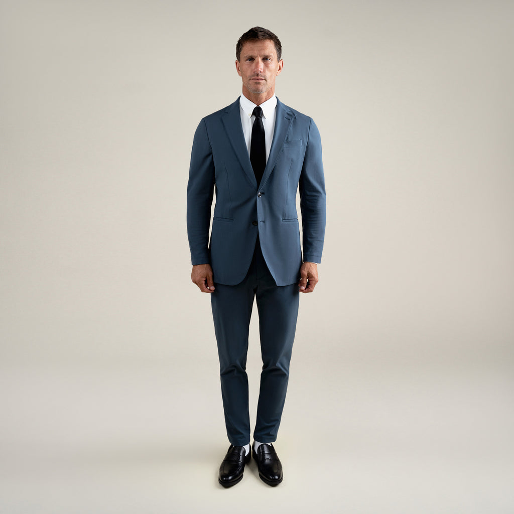Tags:(6'0"|180 lbs) Bespoke custom athleisure technical men's suit los angeles model Tyler in Marina