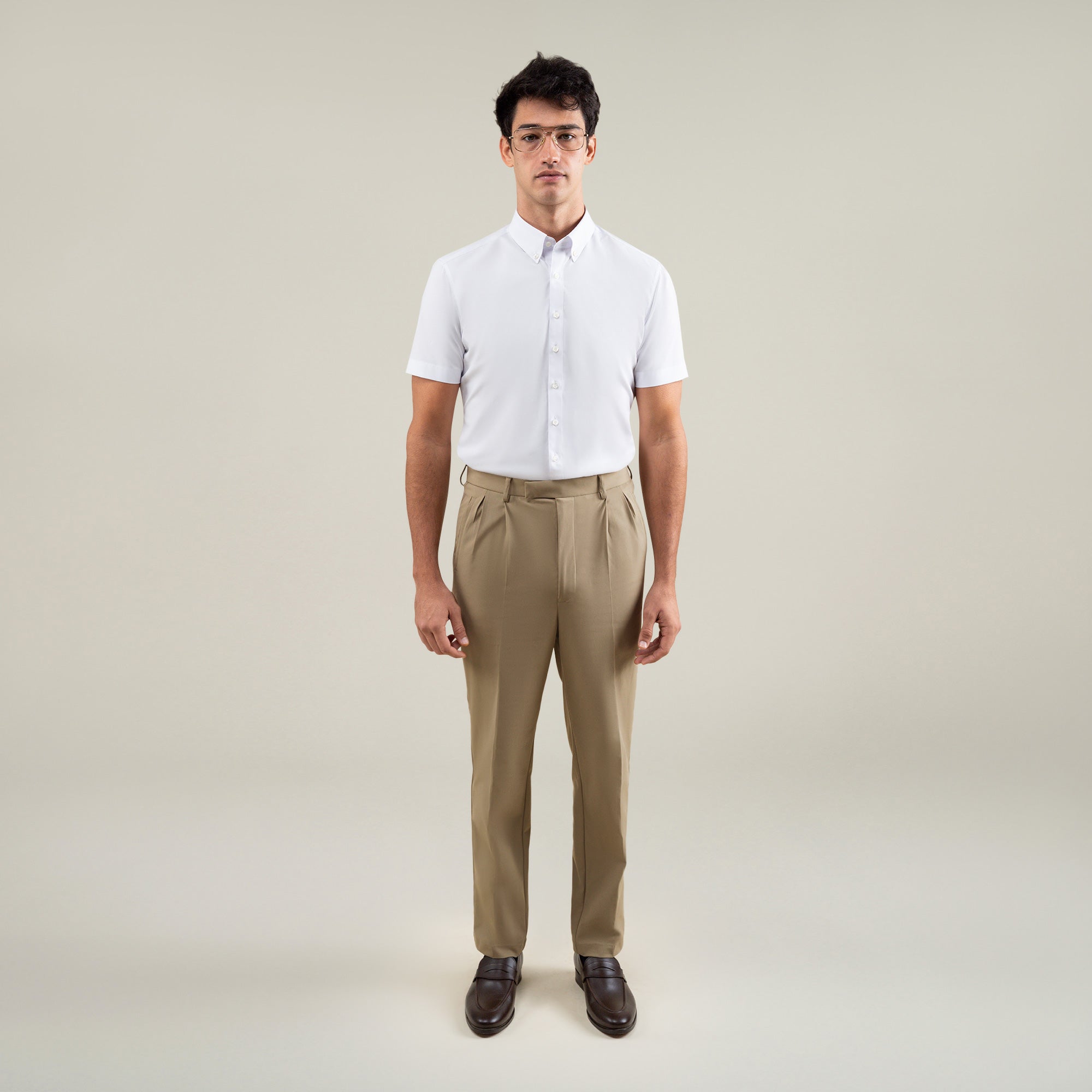 Tags:(6'1"|165) Custom Peak Lapel Tuxedo model Jessey in Warm Khaki