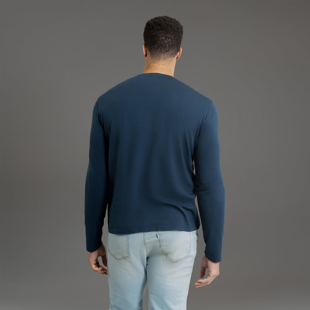 Custom longsleeve t-shirt on model Glen in Deep Sea
