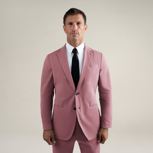 Tags:(6'0"|180 lbs) Bespoke custom athleisure technical men's suit los angeles model Tyler in Desert Rose