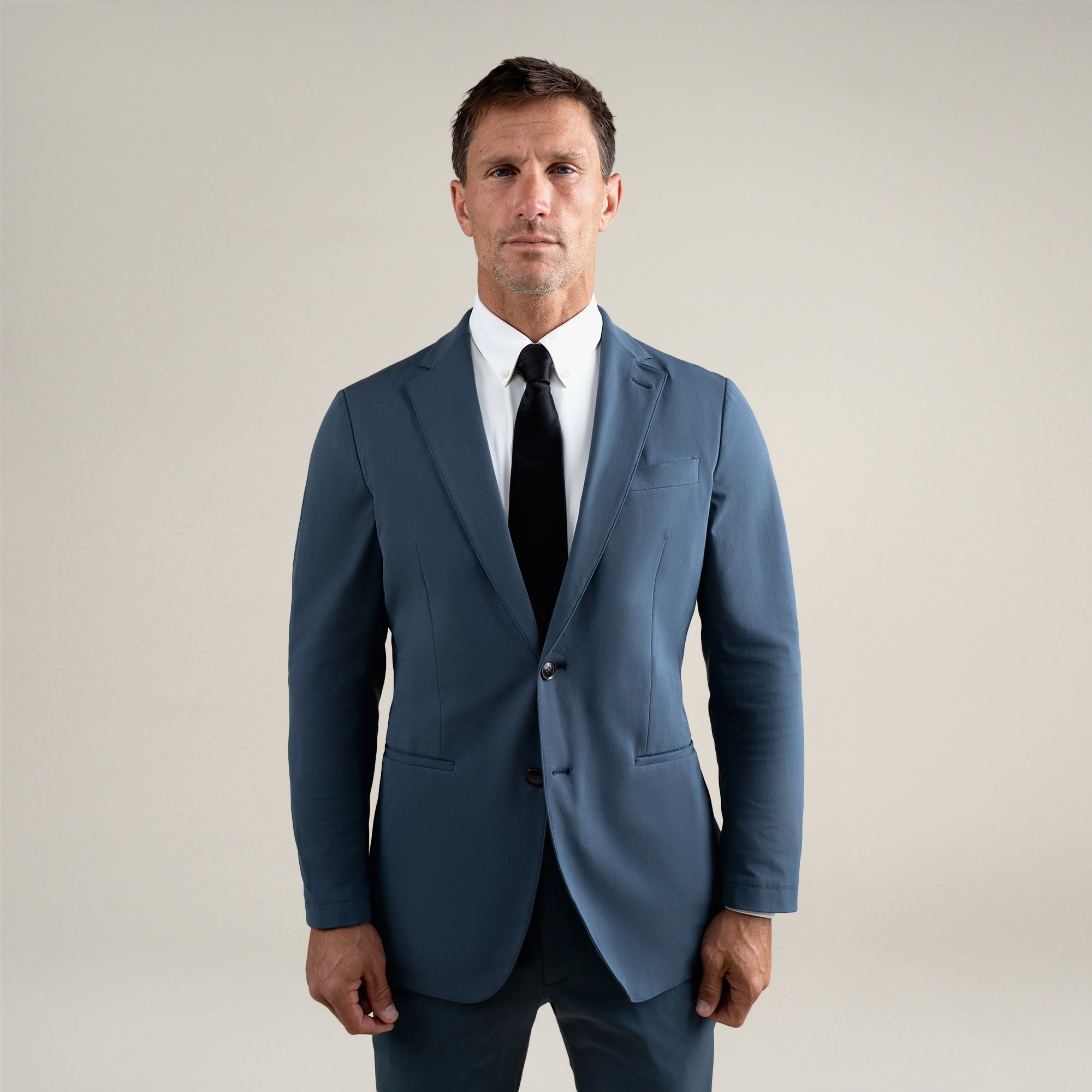 Tags:(6'0"|180 lbs) Bespoke custom athleisure technical men's suit los angeles model Tyler in Marina