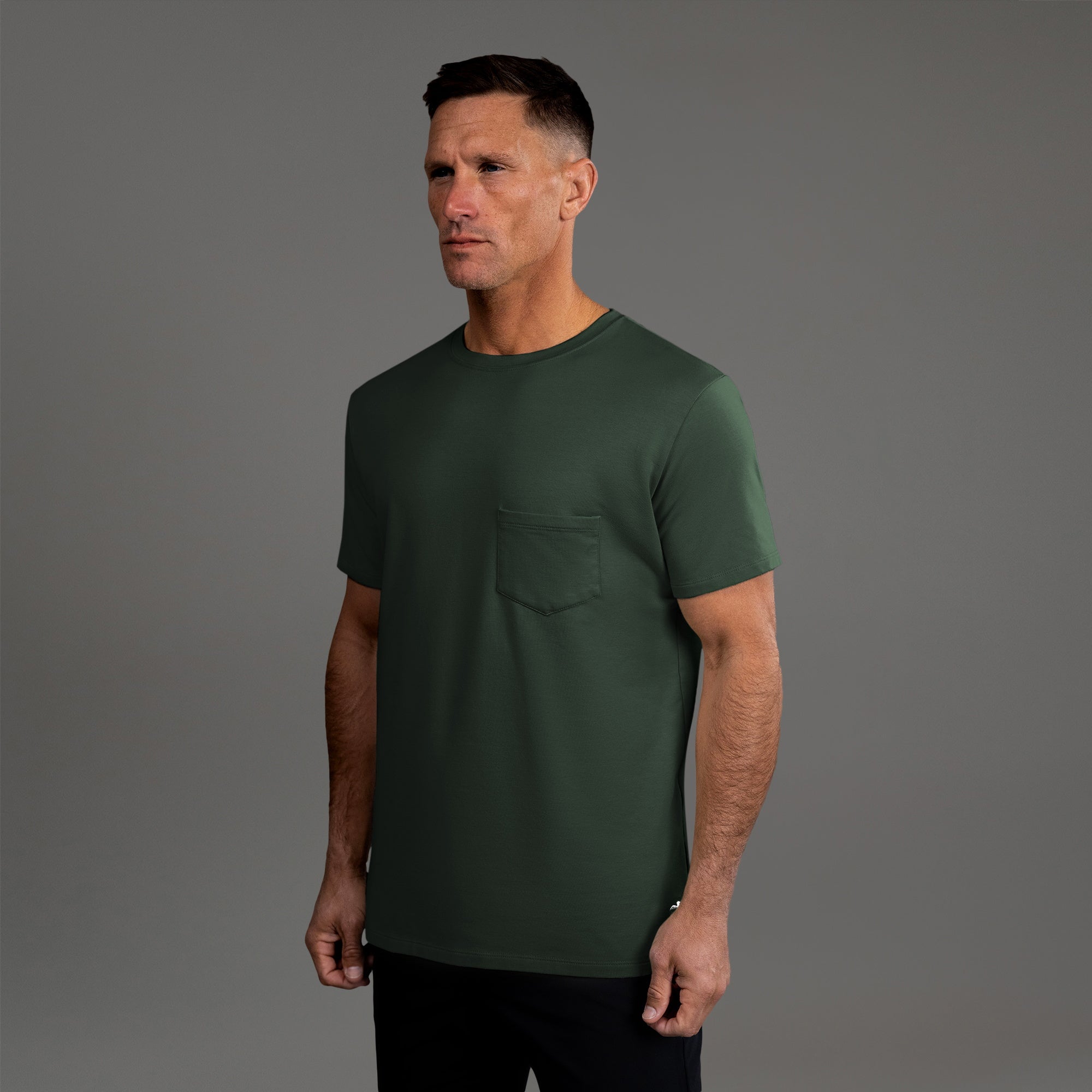 Tags:(6'0" - 180 lbs|Medium) custom t-shirt tee model Tyler in Moss