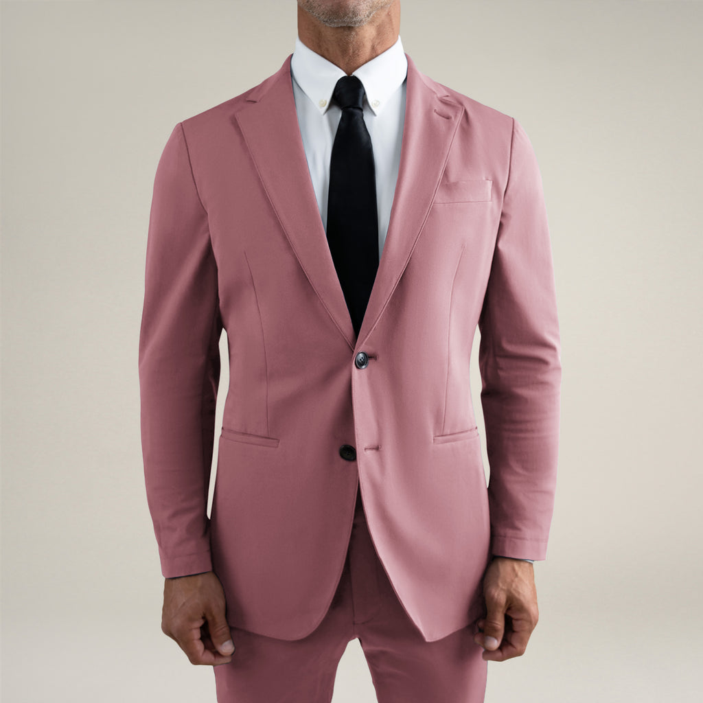 Tags:(6'0"|180 lbs) Bespoke custom athleisure technical men's suit los angeles model Tyler in Desert Rose