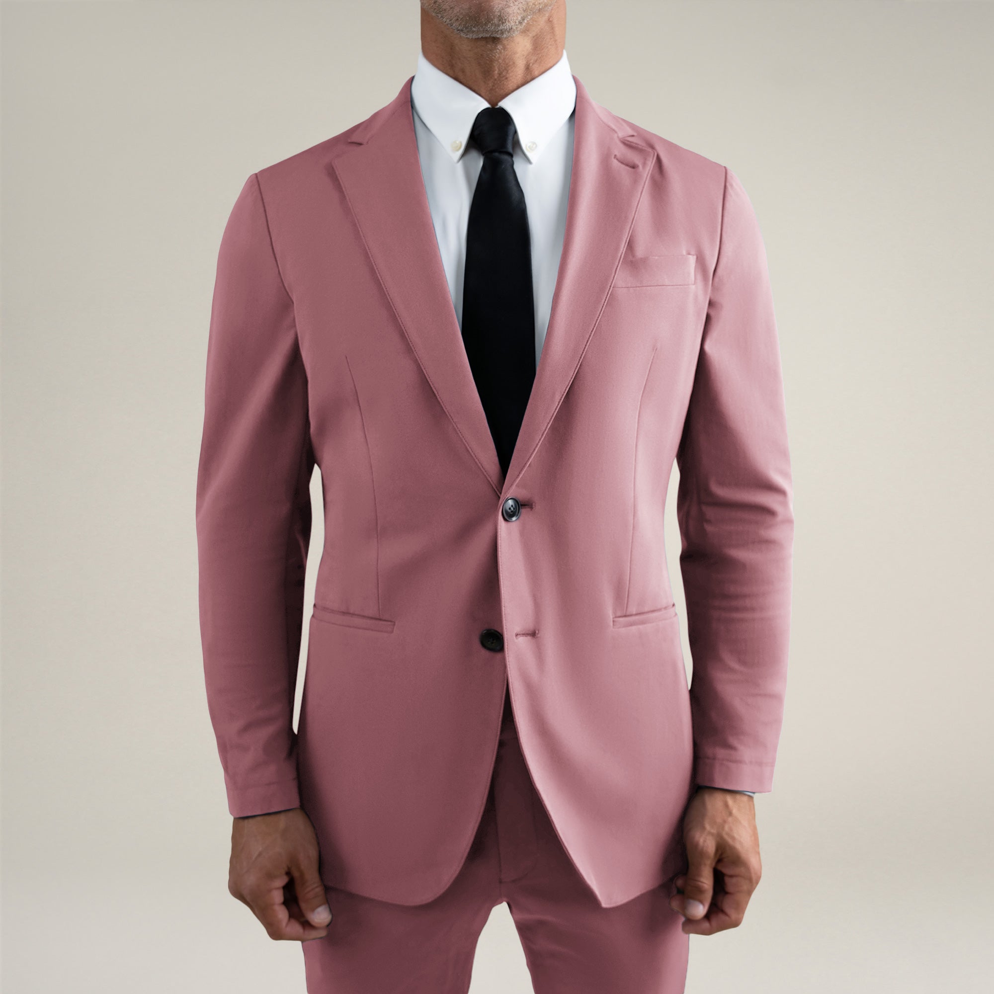 Tags:(6'0"|180 lbs) Bespoke custom athleisure technical men's suit los angeles model Tyler in Desert Rose