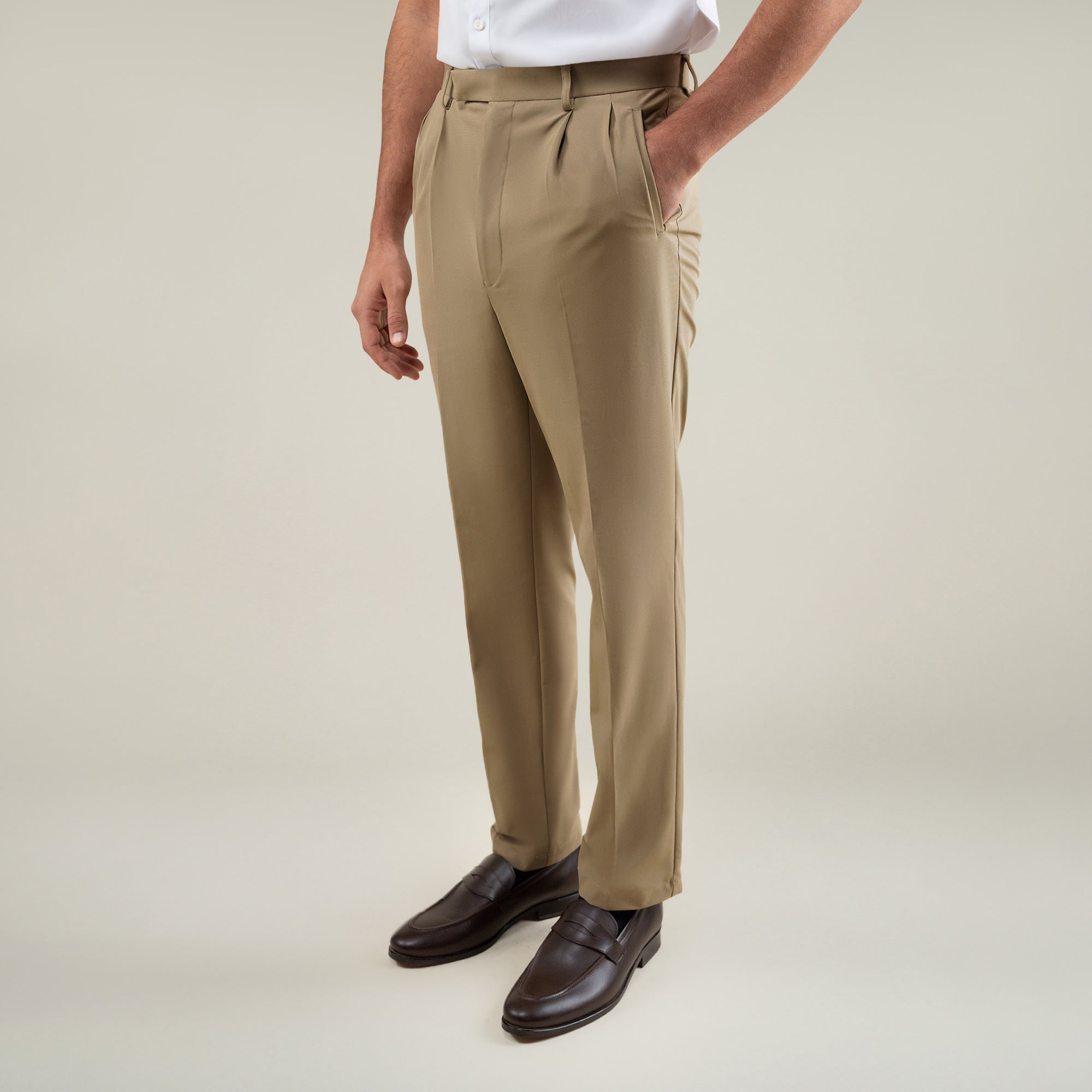 Tags:(6'1"|165) Custom Peak Lapel Tuxedo model Jessey in Warm Khaki