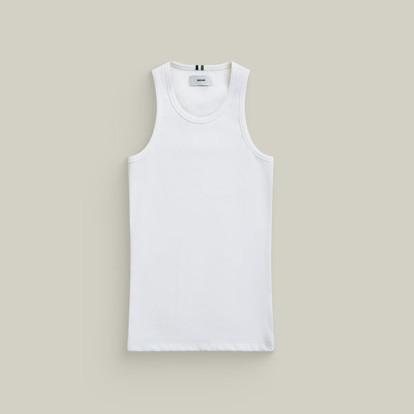 Cotton Ribbed Tank model Tyler in White