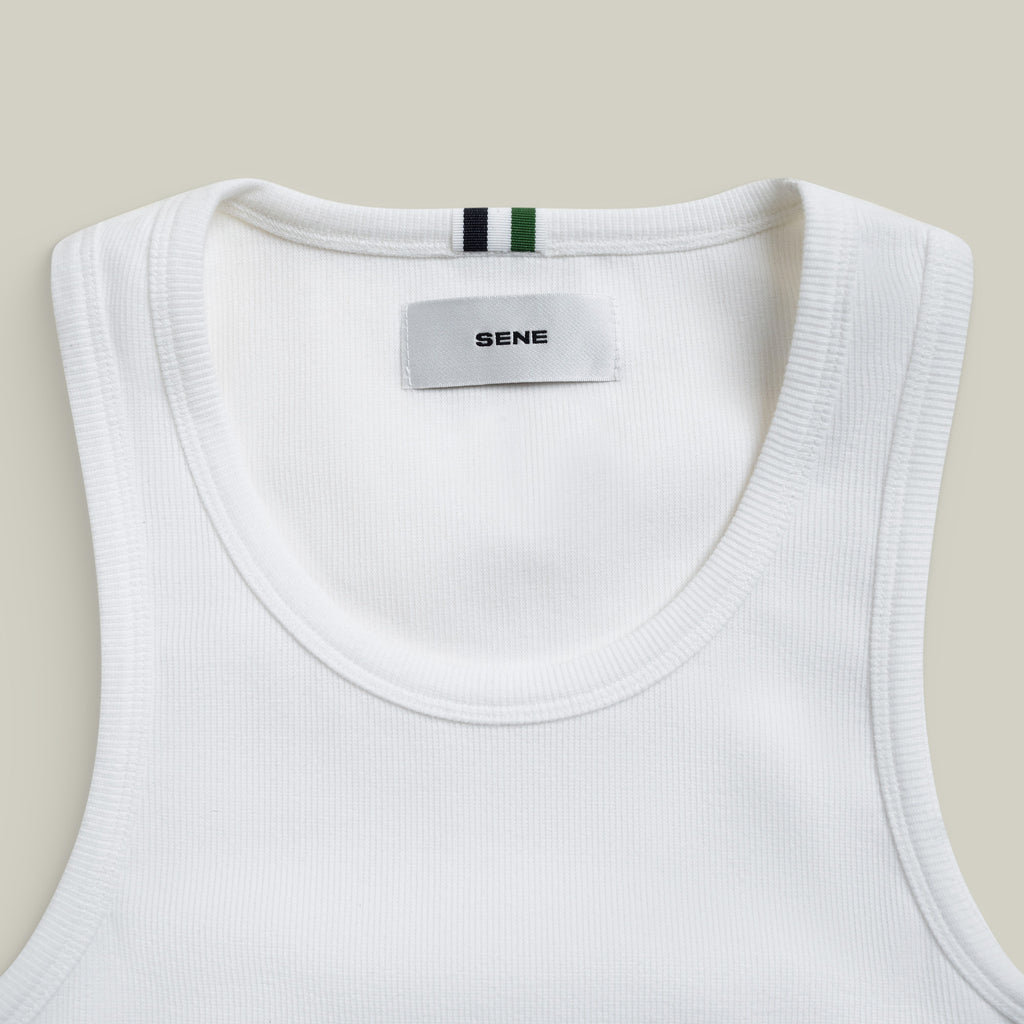 Cotton Ribbed Tank model Tyler in White