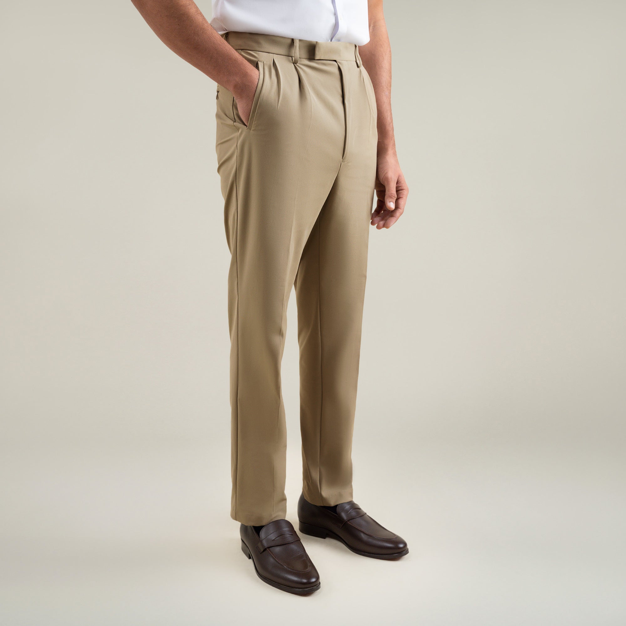 Tags:(6'1"|165) Custom Peak Lapel Tuxedo model Jessey in Warm Khaki