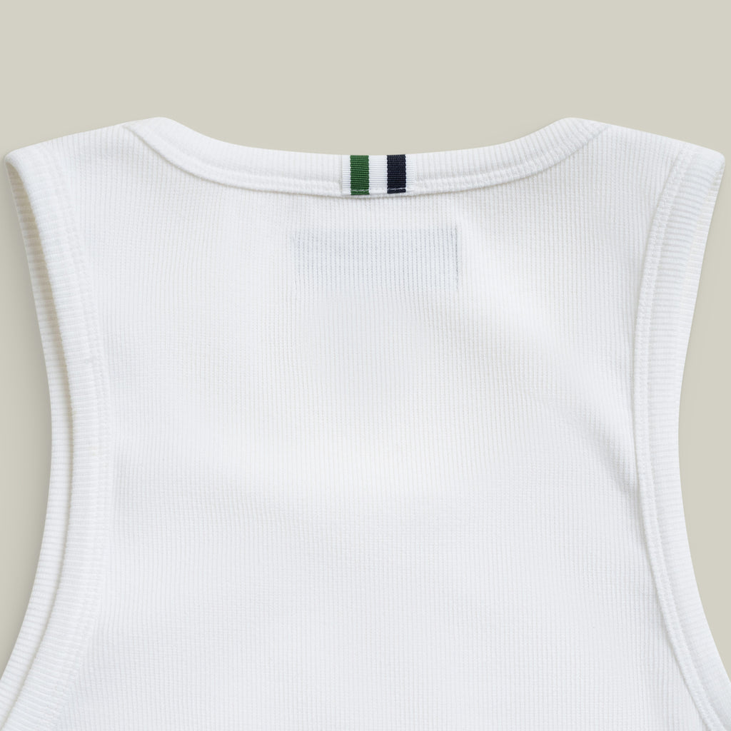 Cotton Ribbed Tank model Tyler in White