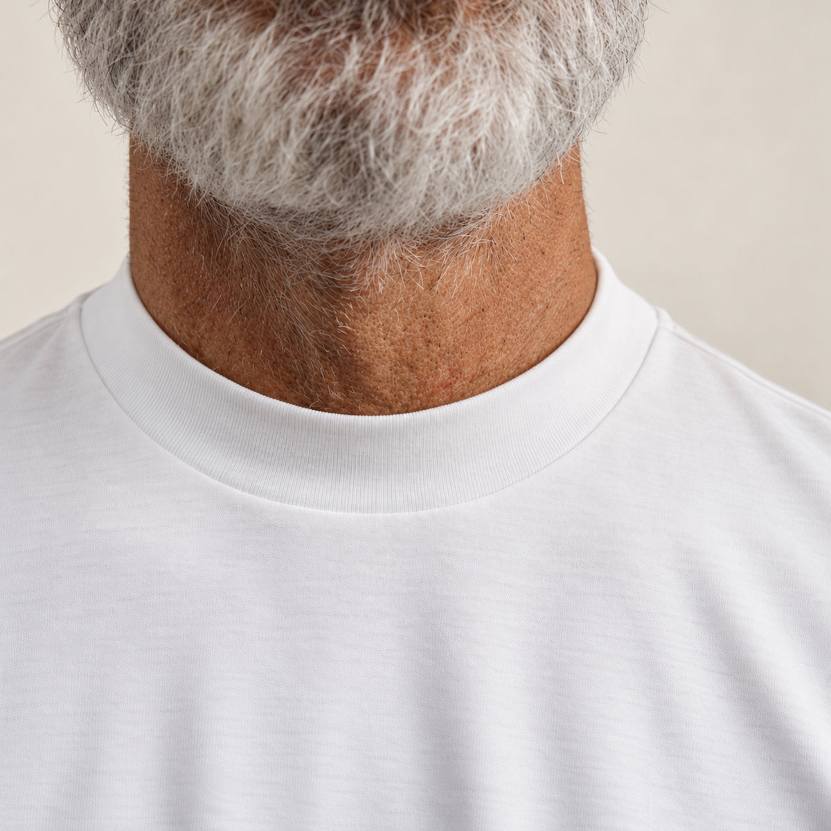 Pima Reserve Mock Neck T-Shirt model Guillermo in White
