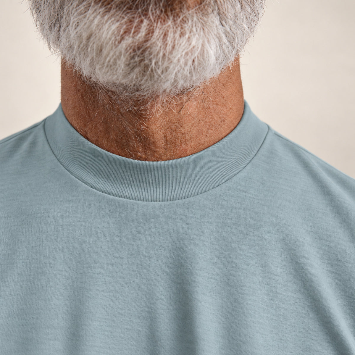 Pima Reserve Mock Neck T-Shirt model Guillermo in Steel