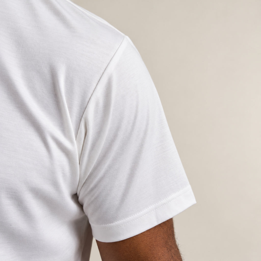 Pima Reserve Mock Neck T-Shirt model Guillermo in White