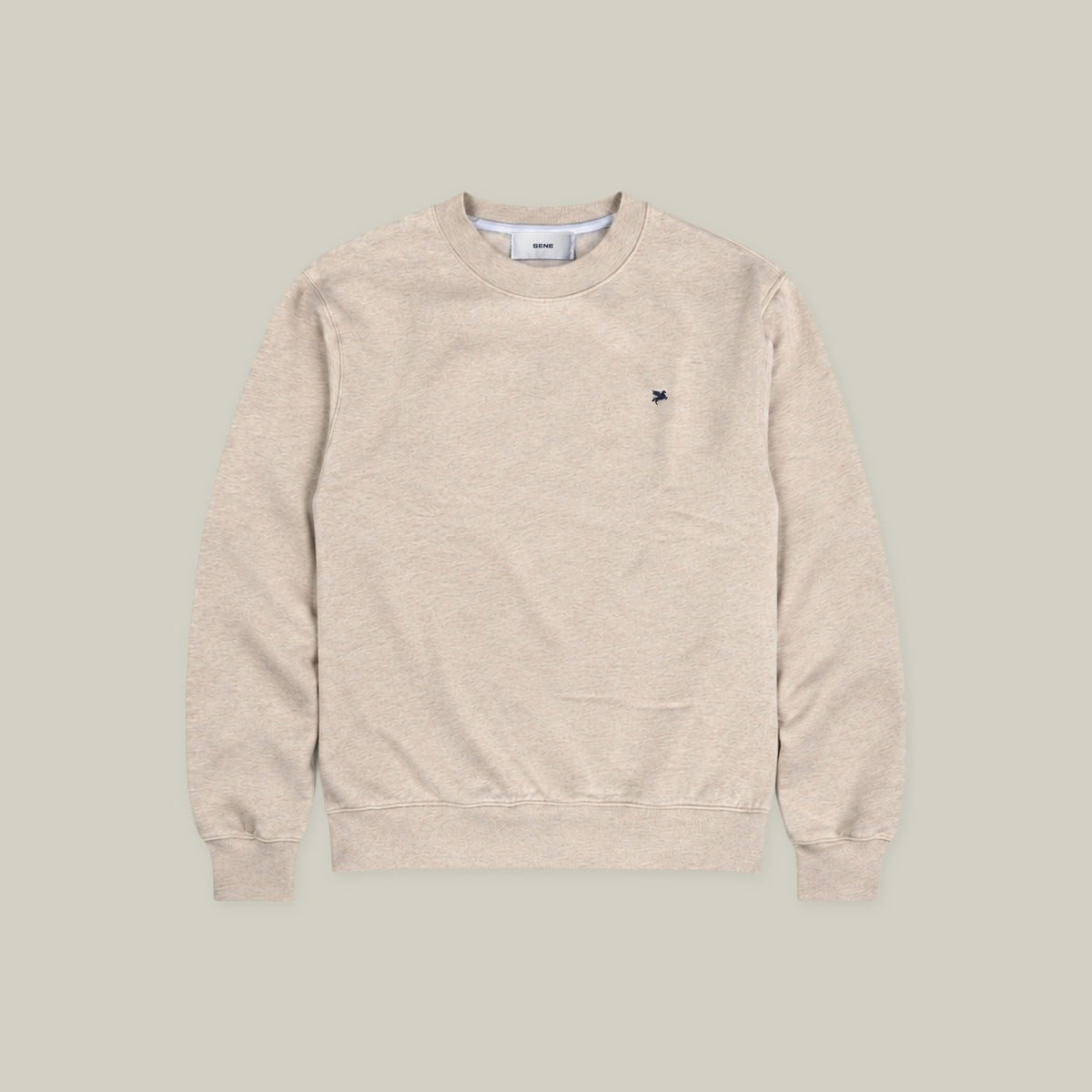 Evening Crewneck Sweater model Guillermo in Heather Sand