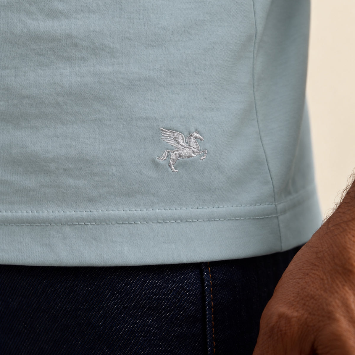 Pima Reserve Mock Neck T-Shirt model Guillermo in Steel