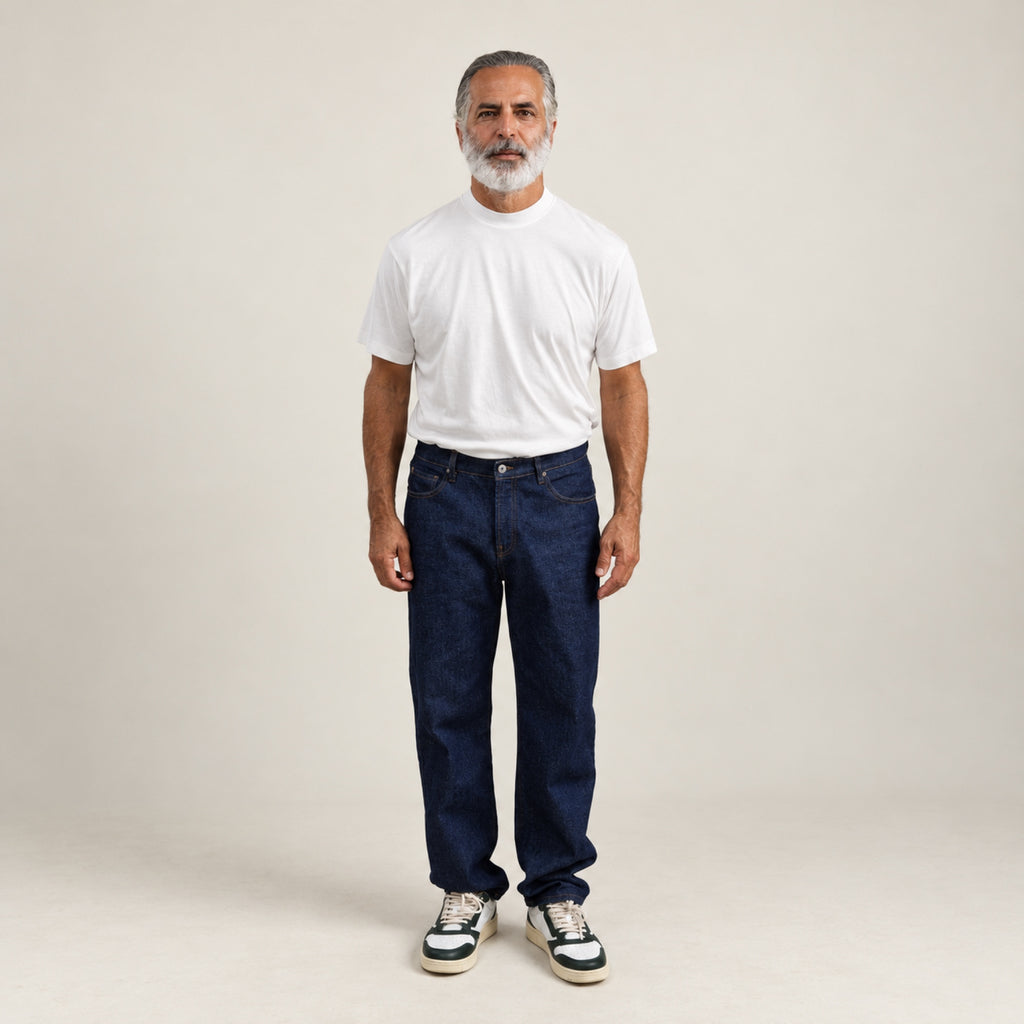 Pima Reserve Mock Neck T-Shirt model Guillermo in White