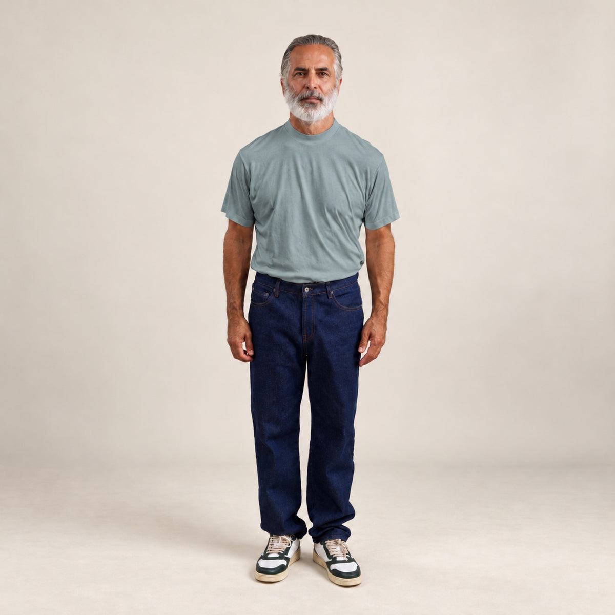 Pima Reserve Mock Neck T-Shirt model Guillermo in Steel