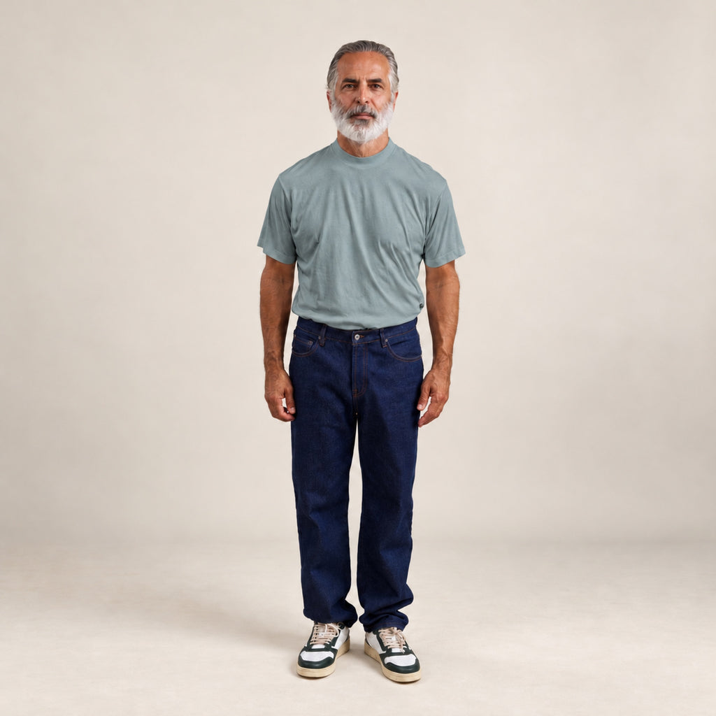 Pima Reserve Mock Neck T-Shirt model Guillermo in Steel