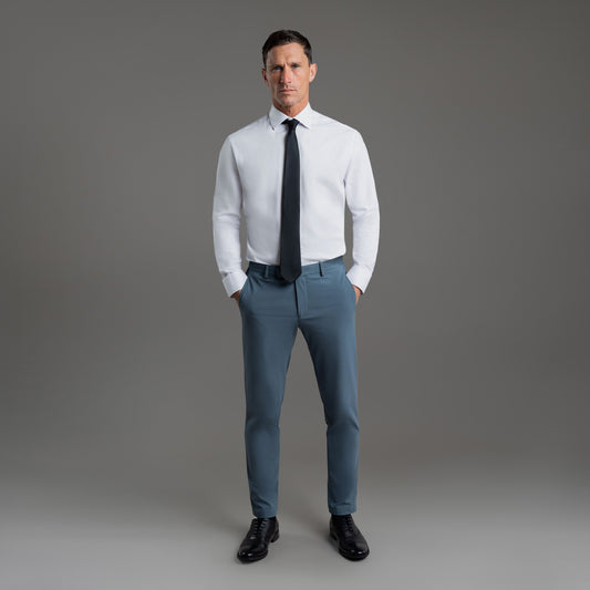 bespoke custom trousers pant chino performance technical model Tyler in Smoke Blue