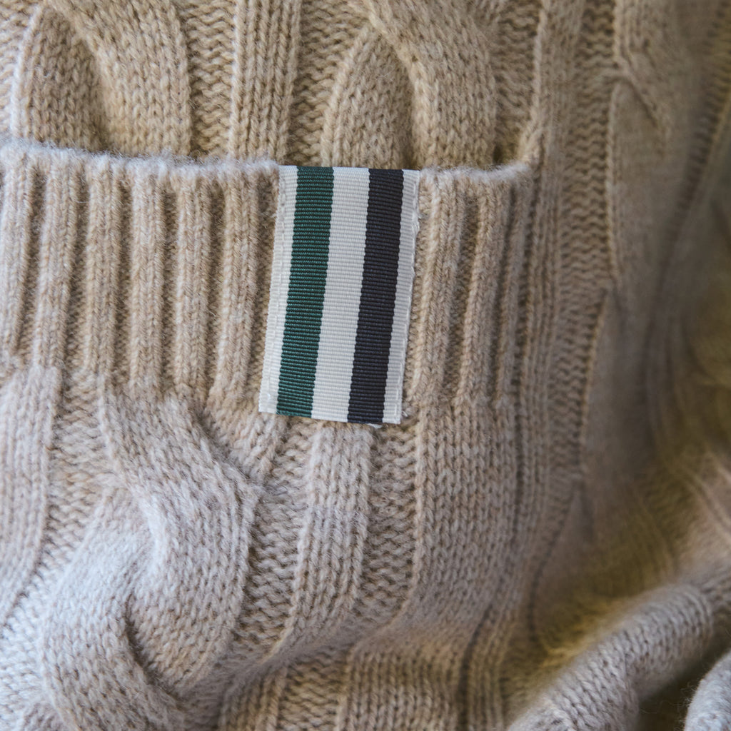Knit Rib Cardigan model Tyler in Sandstone