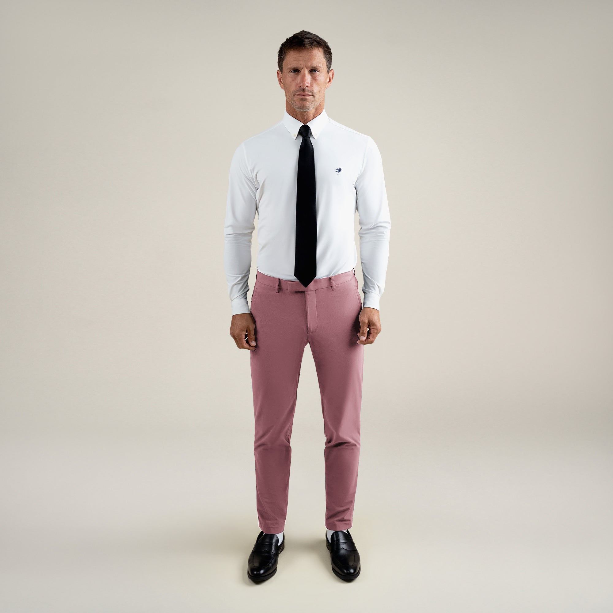 Tags:(6'0"|180 lbs) Bespoke custom athleisure technical men's suit los angeles model Tyler in Desert Rose