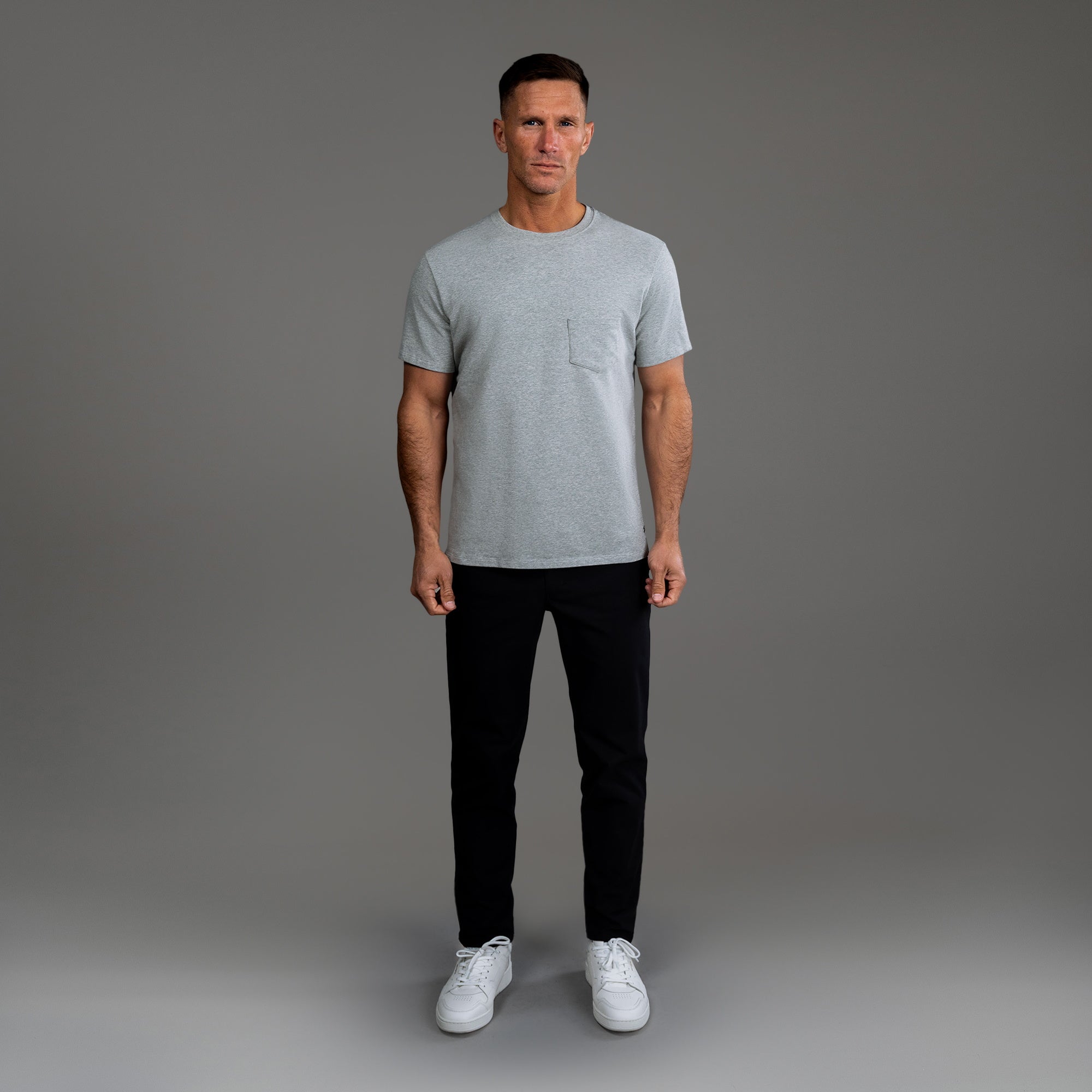 Tags:(6'0" - 180 lbs|Medium) custom t-shirt tee model Tyler in Heather Gray