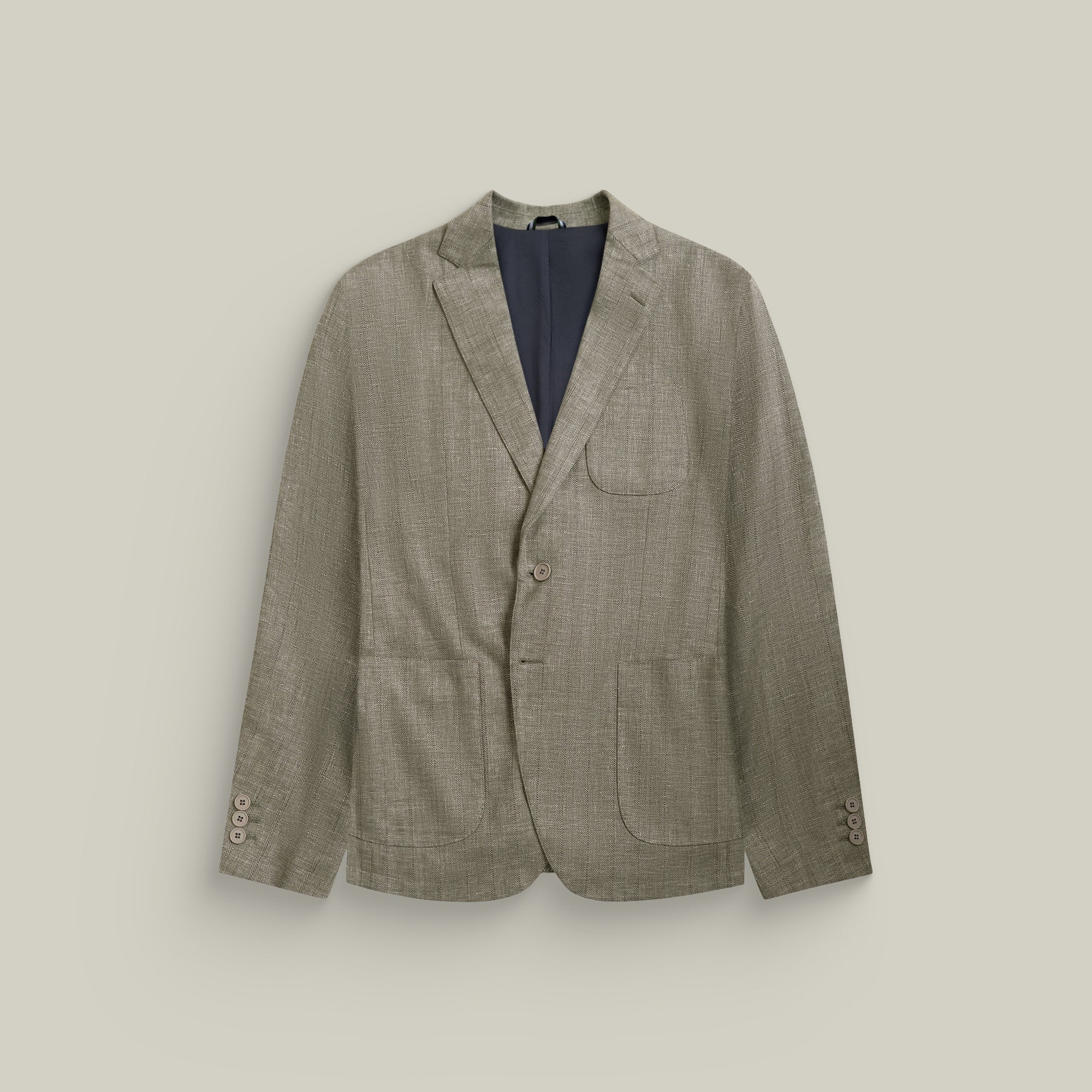 Solano Wool Linen Silk Blazer model tyler in Sage Brush