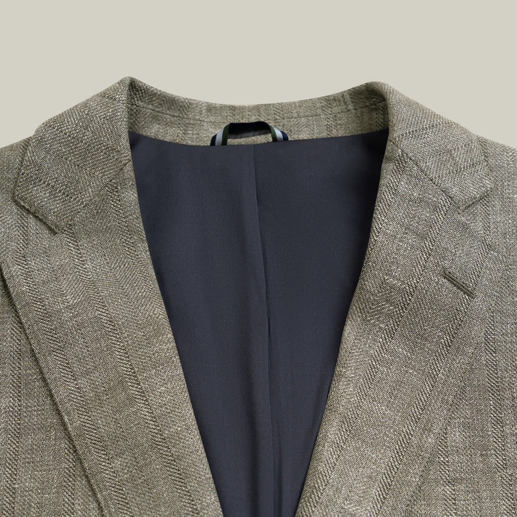 Solano Wool Linen Silk Blazer model tyler in Sage Brush