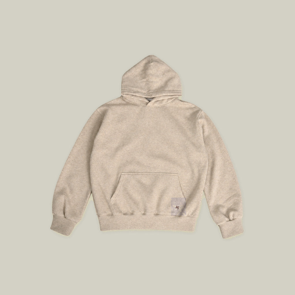 Heavyweight Terry Standard Hoodie model Guillermo in Heather Sand