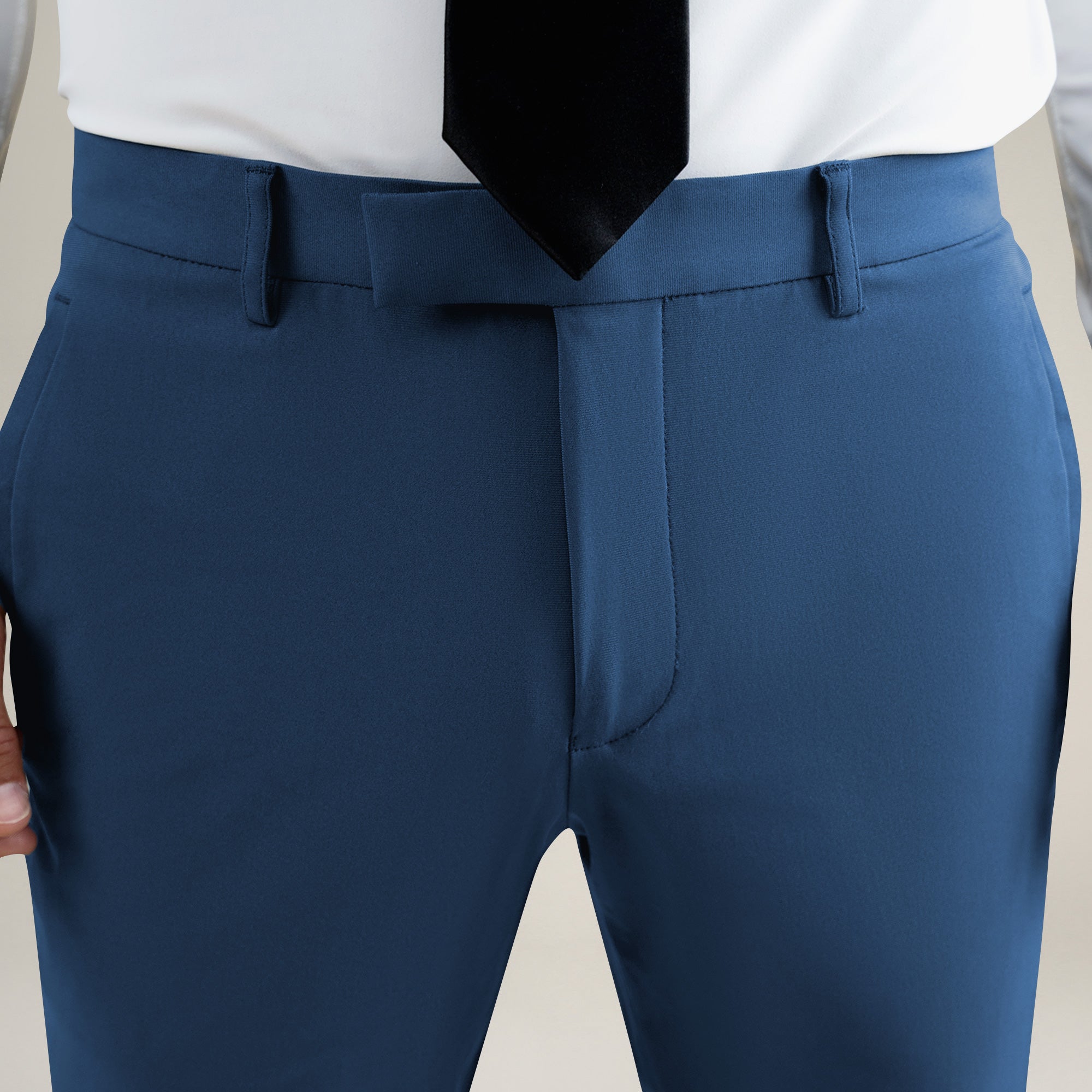 Tags:(6'0"|180 lbs) bespoke custom trousers pant chino performance technical model Tyler in Italian Blue