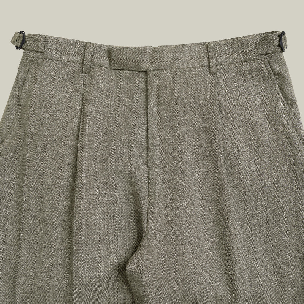 Ford Wool Linen Silk Trousers model tyler in Sage Brush