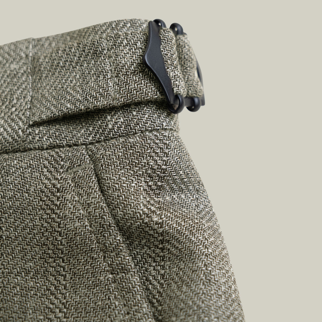 Ford Wool Linen Silk Trousers model tyler in Sage Brush
