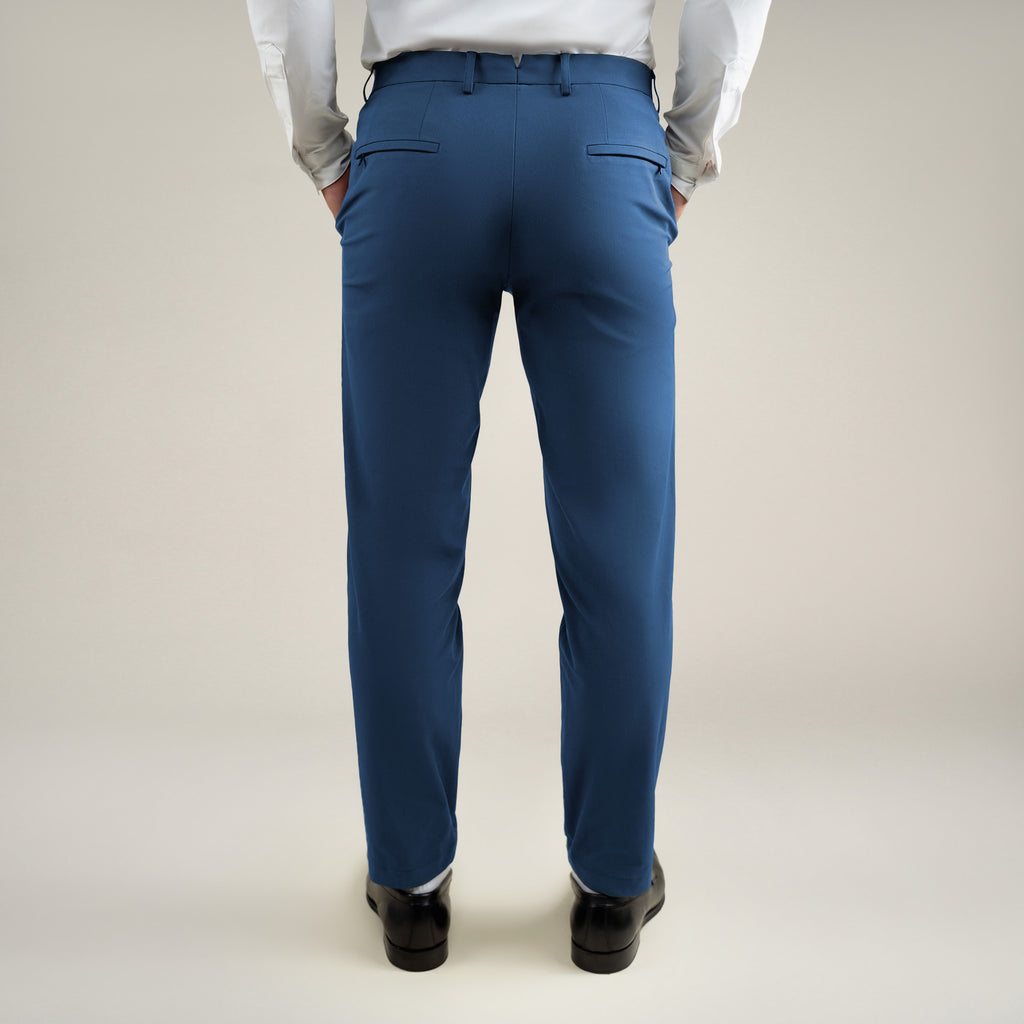 Tags:(6'0"|180 lbs) bespoke custom trousers pant chino performance technical model Tyler in Italian Blue