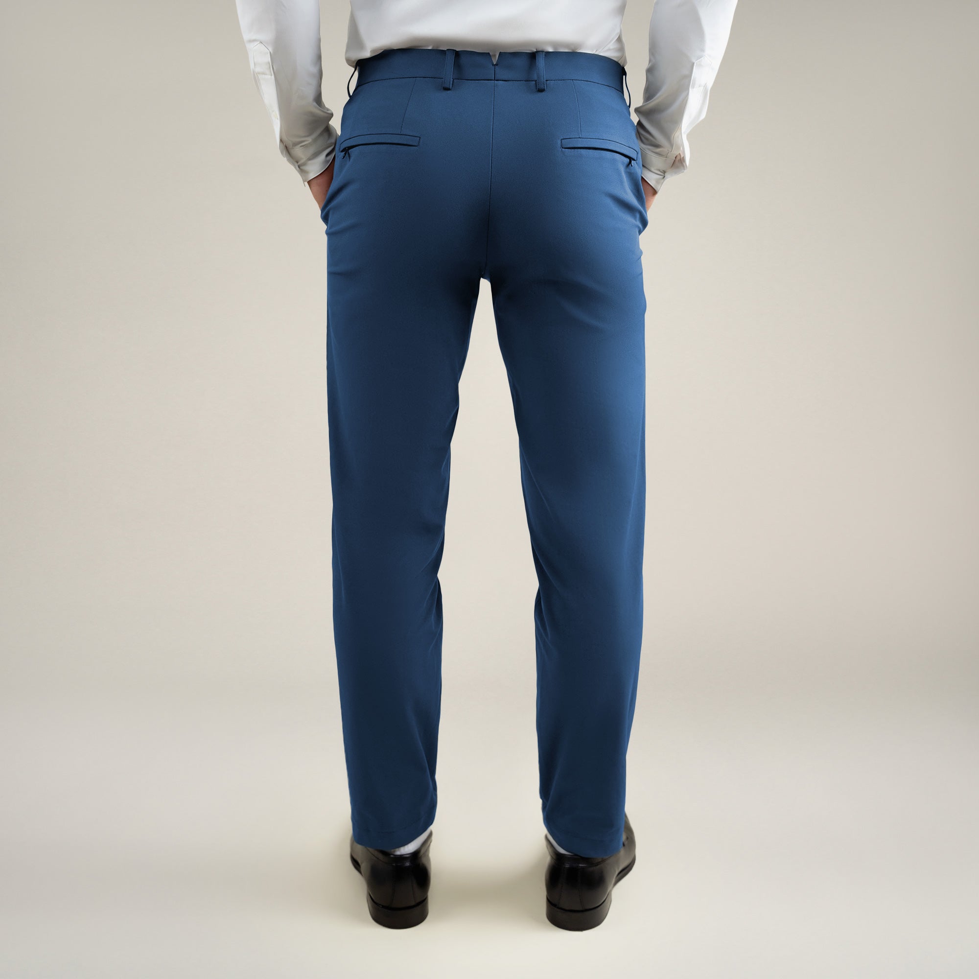 Tags:(6'0"|180 lbs) bespoke custom trousers pant chino performance technical model Tyler in Italian Blue