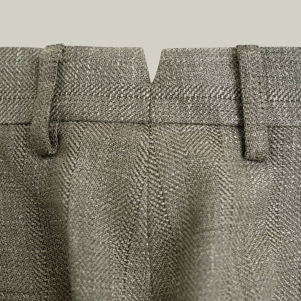 Ford Wool Linen Silk Trousers model tyler in Sage Brush