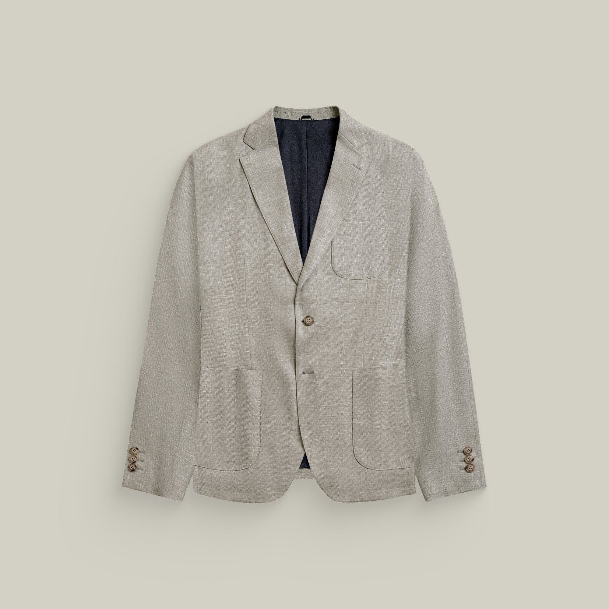Solano Wool Linen Silk Blazer model tyler in Shoreline