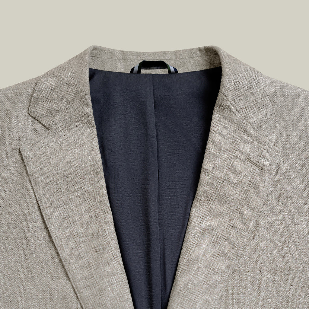 Solano Wool Linen Silk Blazer model tyler in Shoreline