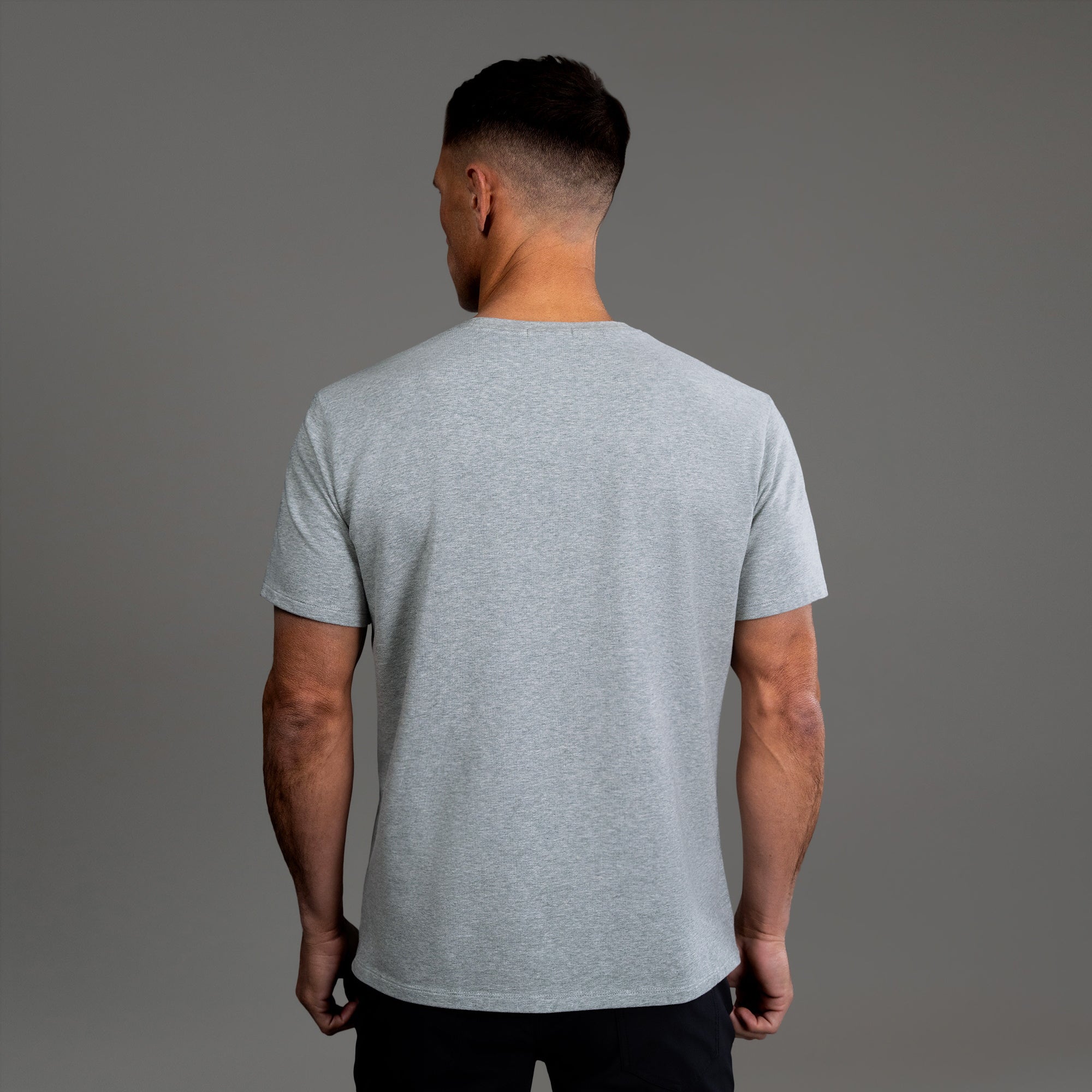 Tags:(6'0" - 180 lbs|Medium) custom t-shirt tee model Tyler in Heather Gray