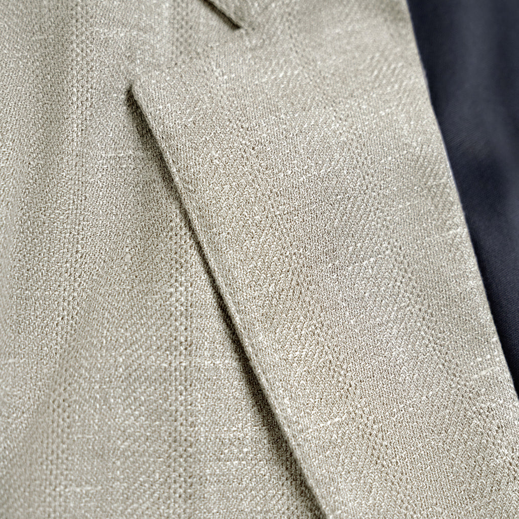 Solano Wool Linen Silk Blazer model tyler in Shoreline