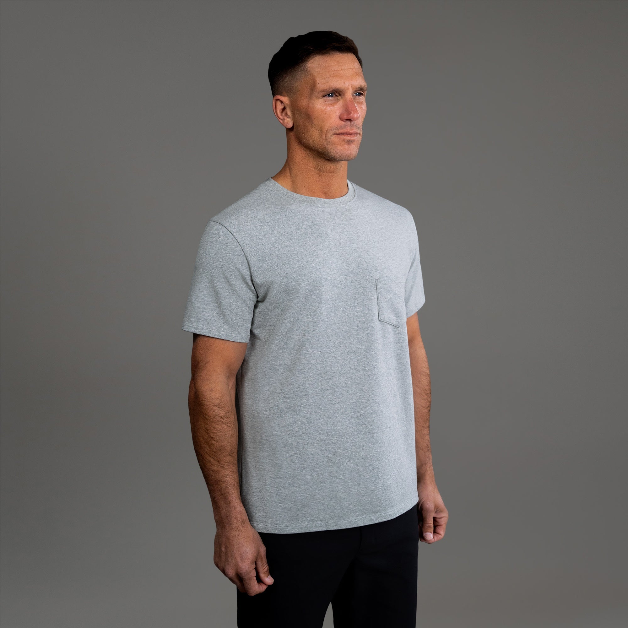 Tags:(6'0" - 180 lbs|Medium) custom t-shirt tee model Tyler in Heather Gray