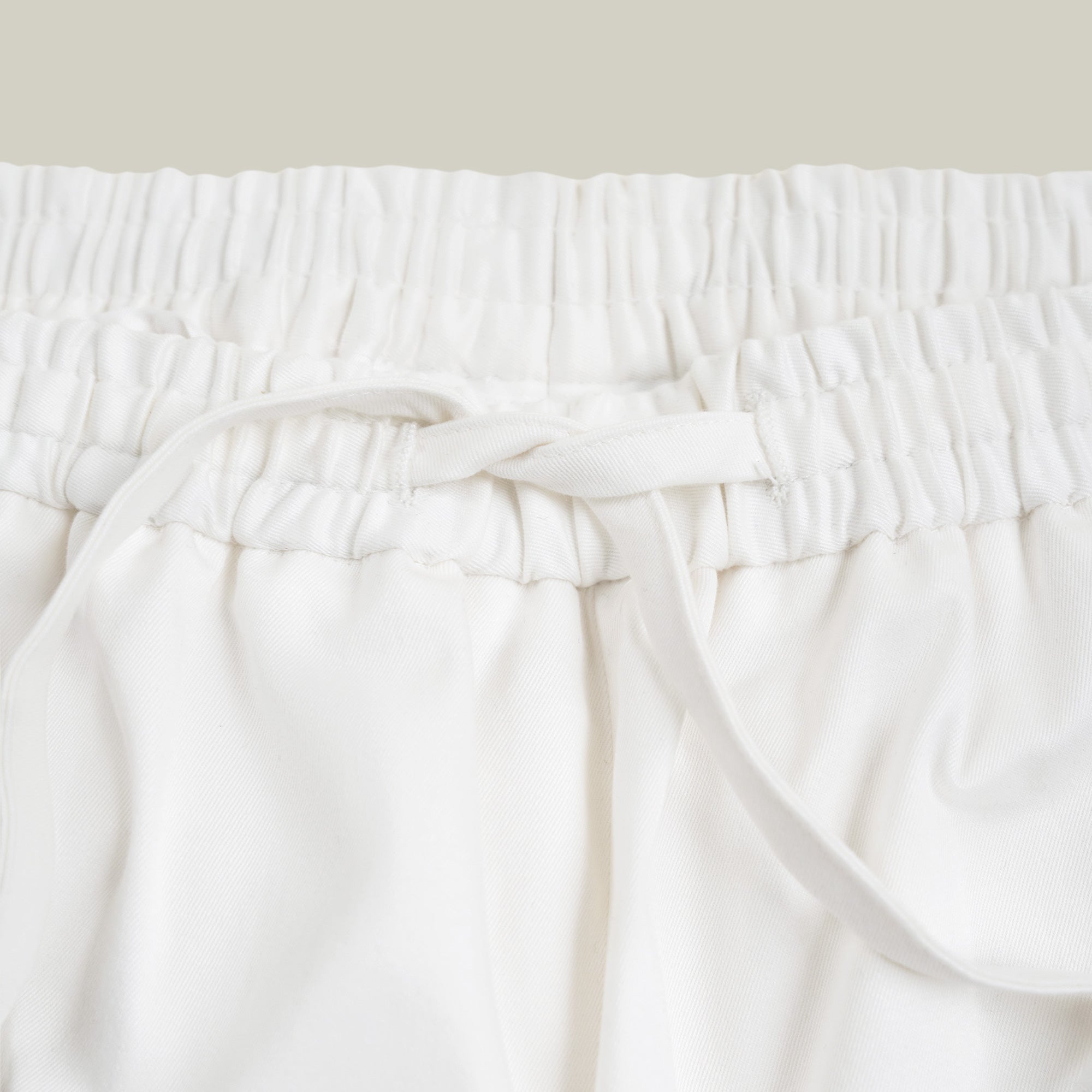 Stretch Cotton Drawstring Wide Leg Pant model Tyler in White