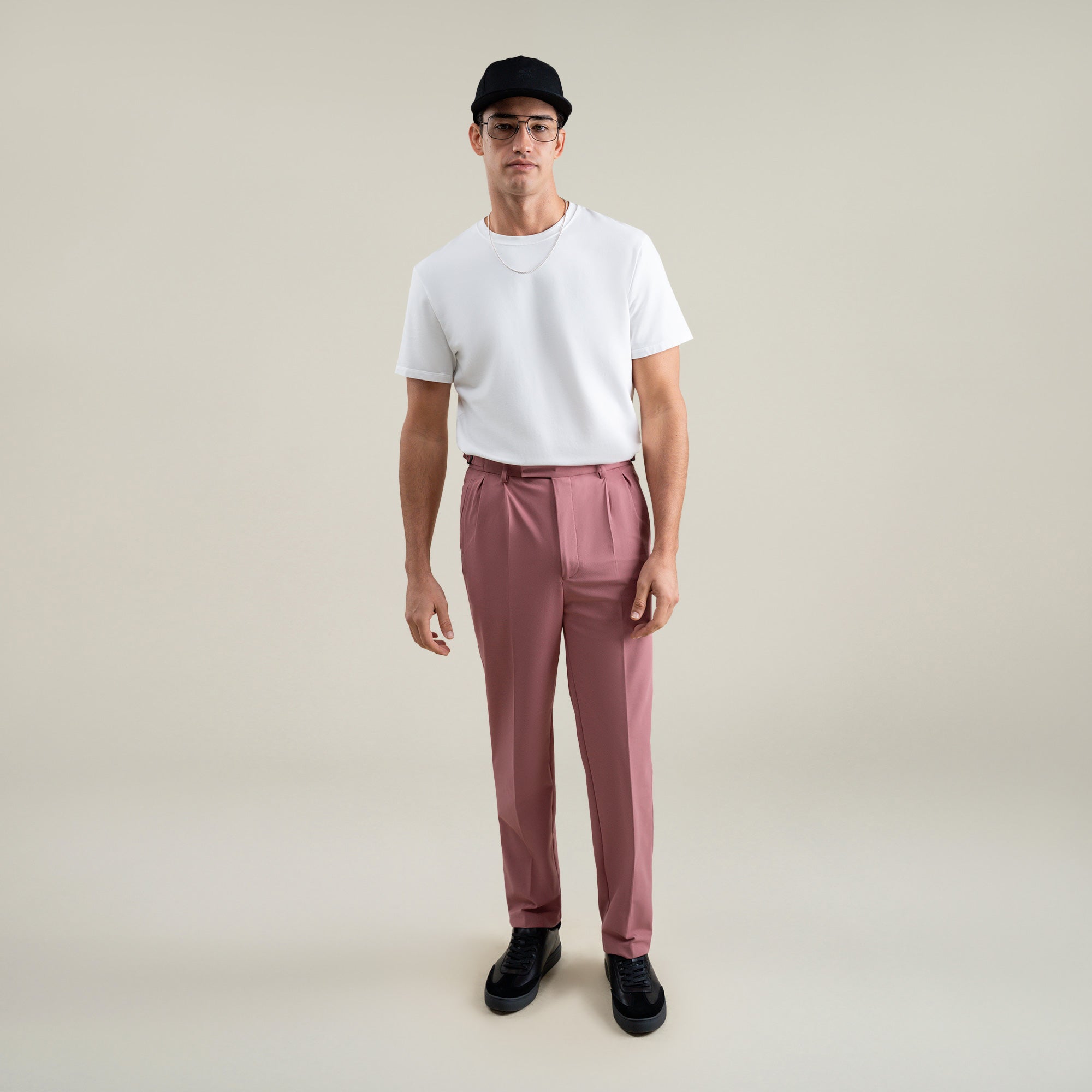 Tags:(6'1"|165) Custom Peak Lapel Tuxedo model Jessey in Desert Rose