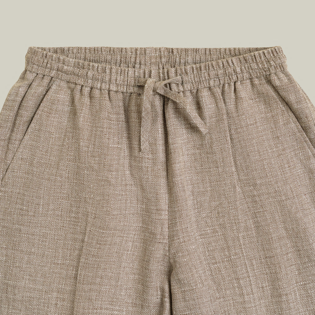 Drawstring Wide Leg Pant model tyler in Dark Brown