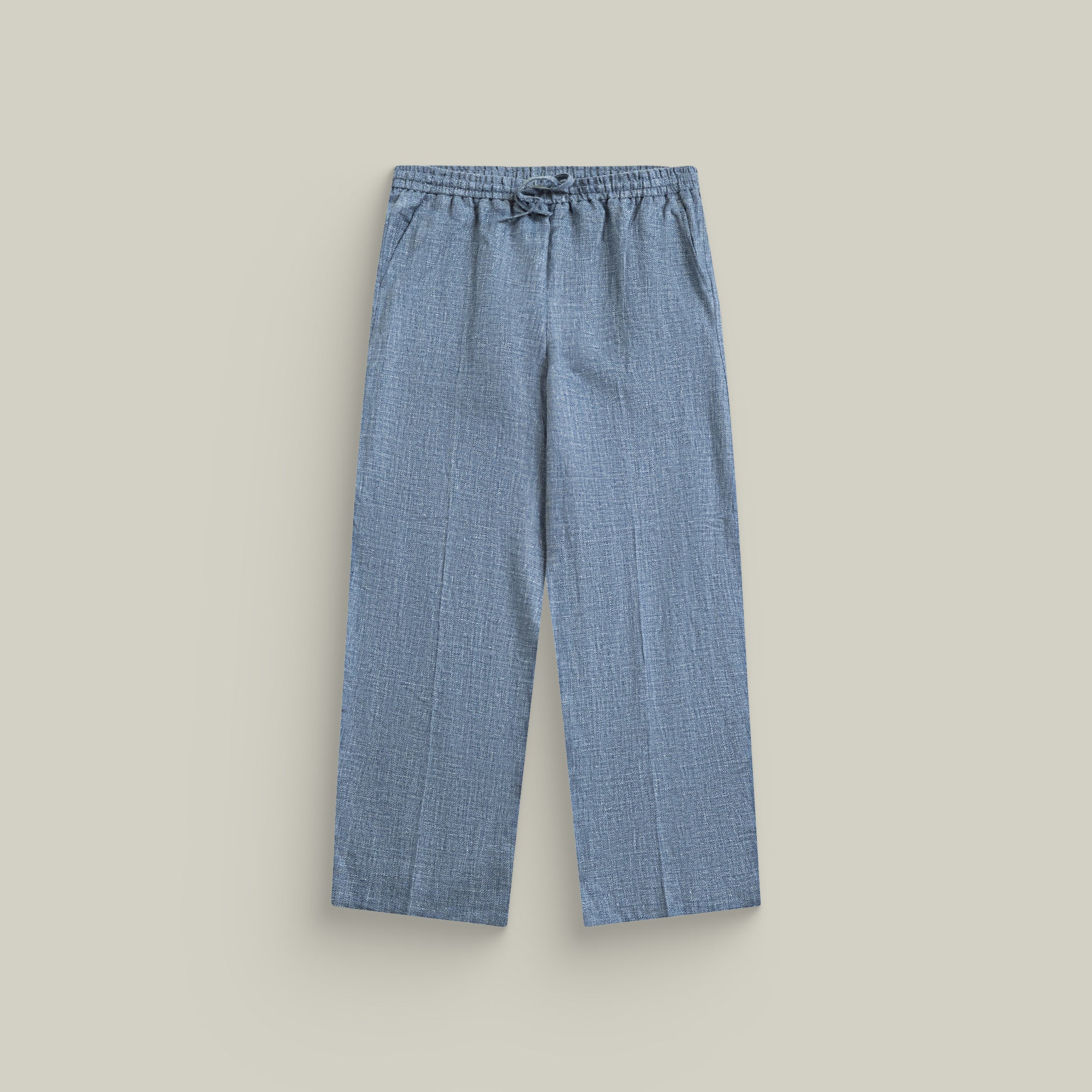 Drawstring Wide Leg Pant model tyler in Light Blue