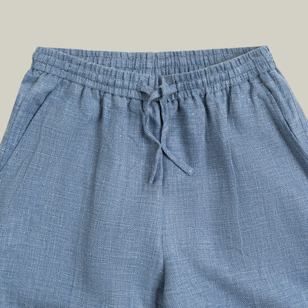 Drawstring Wide Leg Pant model tyler in Light Blue
