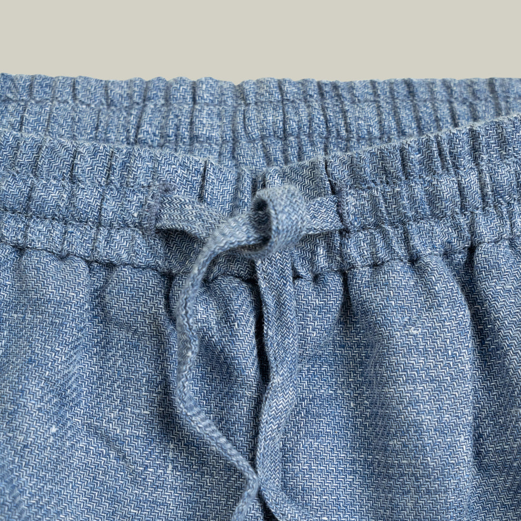 Drawstring Wide Leg Pant model tyler in Light Blue