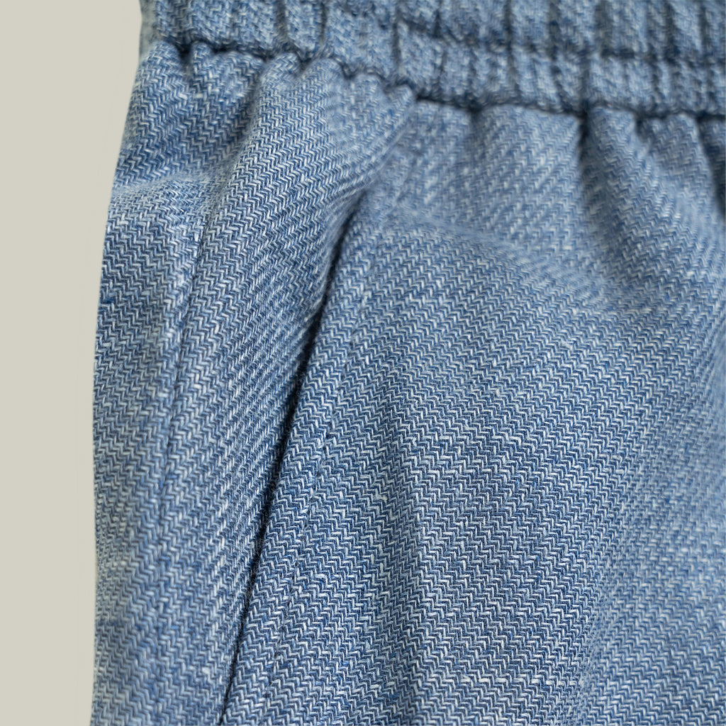 Drawstring Wide Leg Pant model tyler in Light Blue