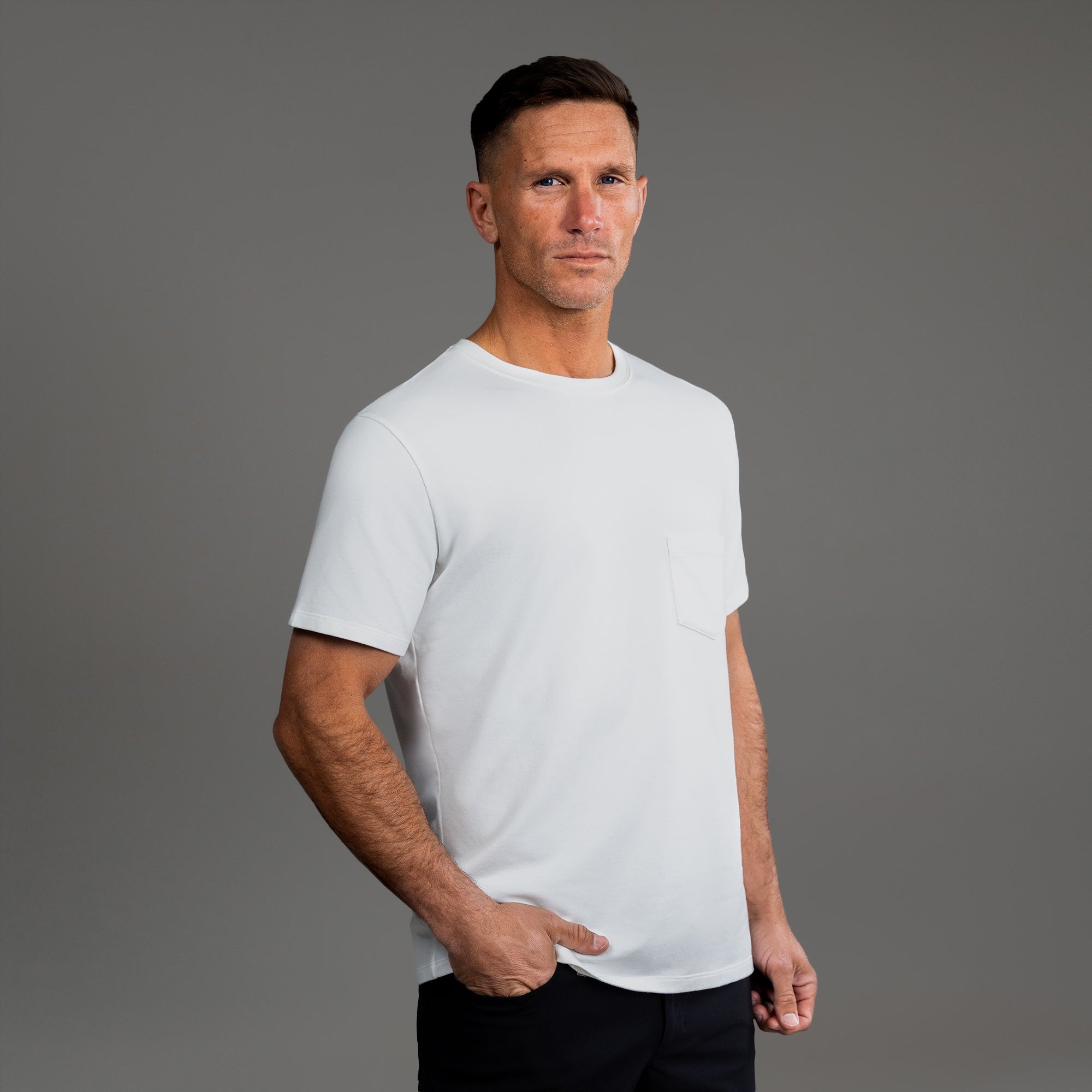 Tags:(6'0" - 180 lbs|Medium) custom t-shirt tee model Tyler in White